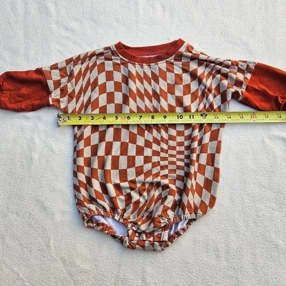 Brixton Phoenix Wavy Checker Rust and Tan Bubble Romper 12-18M